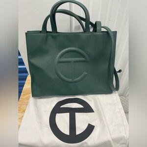 Telfar Large Shopping Bag Green Vegan Leather Tote Crossbody + Dust Bag